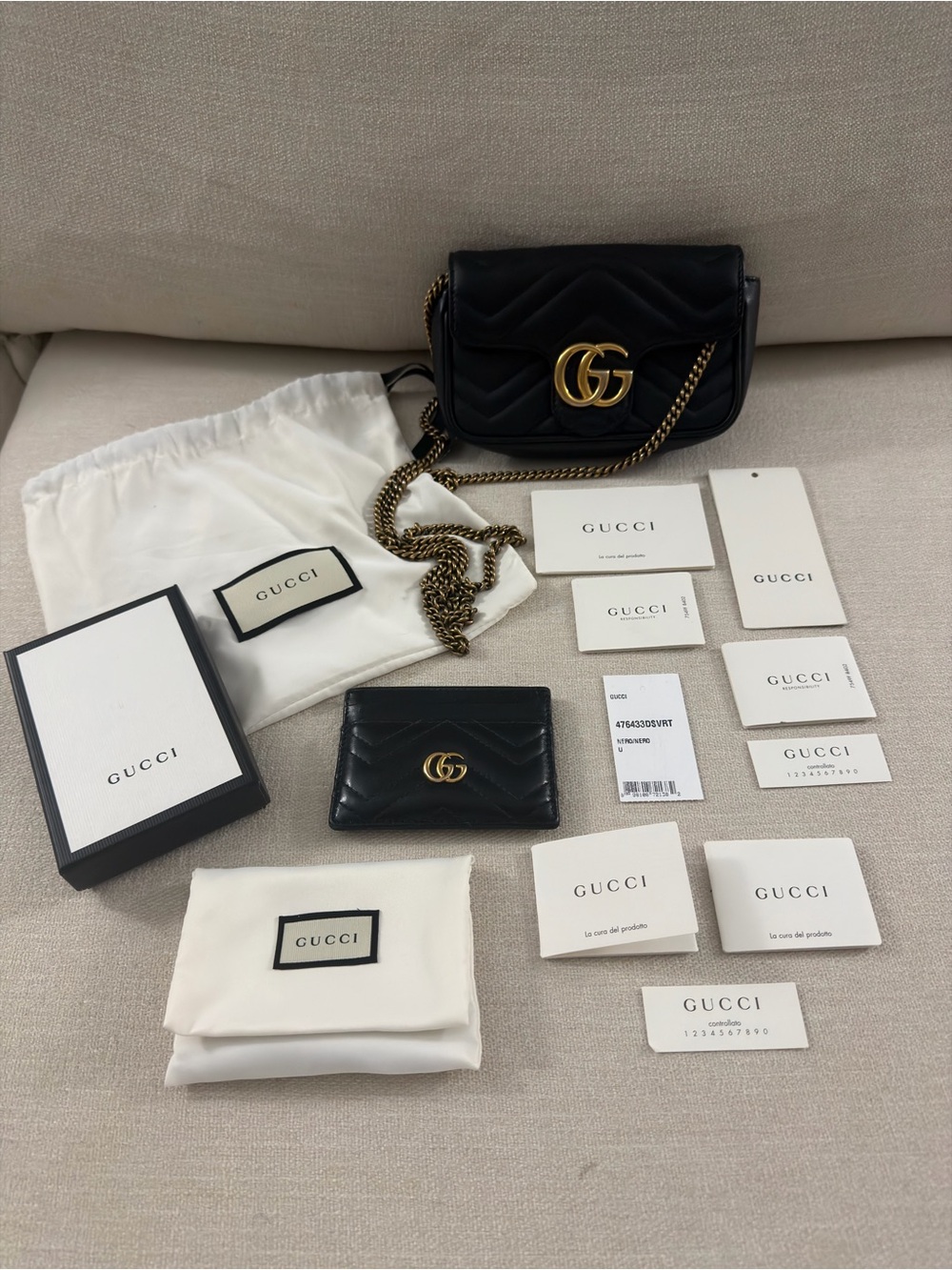 Gucci Black GG Marmont Mini + Matching Wallet